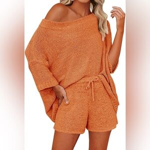 Mafulus 2Piece Outfits Sweater Set Off Shoulder Knit Top Shorts Matching Suits
